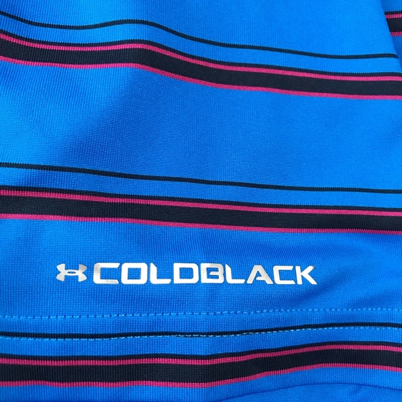 Under Armor ColdBlack Men’s Polo Shirt, Size M, Colour Blue W/ Stripes. - Picture 5 of 10